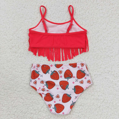 S0142 Strawberry red fringe swimsuit set