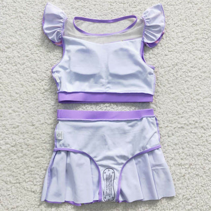 S0145 Wholesale Boutique children's clothes girls swimsuit purple short sleeved skirt swimsuit set comfortable