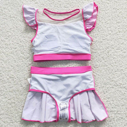 S0146 Princess Pink Short Sleeve Short Skirt Swimsuit set