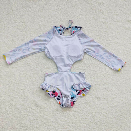 S0153 Color leopard print white one-piece swimsuit