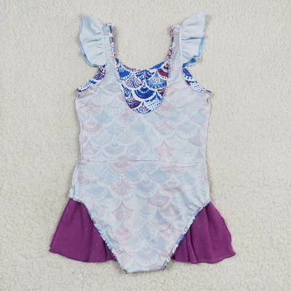 S0154 Mermaid scale purple tulle one-piece swimsuit