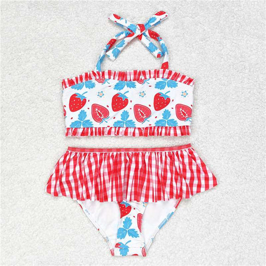 RTS S0316 Baby Girls Summer Strawberry Halter Two-Piece Swimsuit Set Cute Strap Design Baby Poolwear Summer Outfit