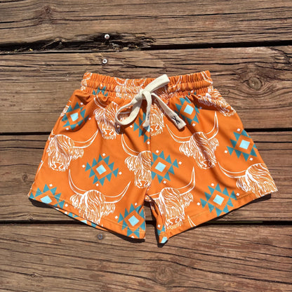 S0463 Baby Boys Western Cow Aztec Trunks Bottoms Swimsuits
