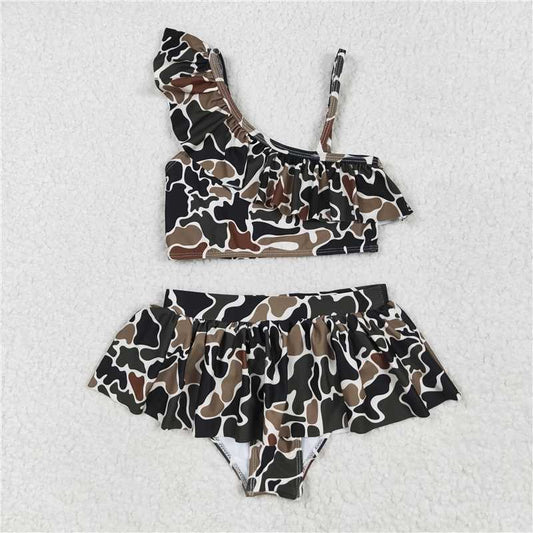 RTS S0481 Baby Girls 2pcs Summer Swimsuits Duck Brown Camo Ruffle Design Cute Baby Poolwear Baby Girl's Summer Swimwear