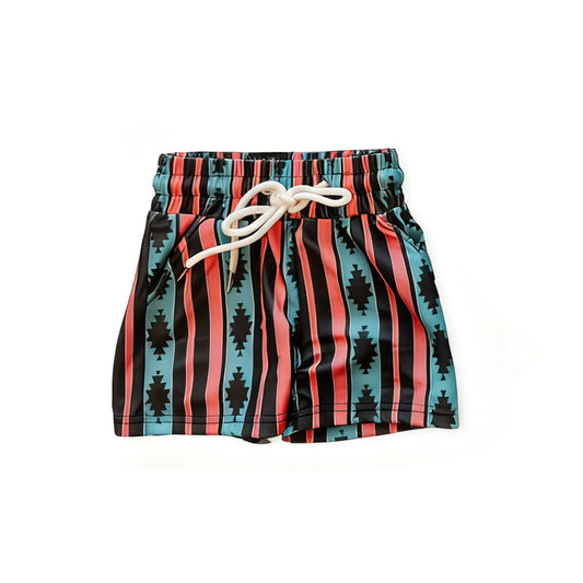 C11.17 S0622 Baby Boys Western Aztec Stripe Pockets Swimming Trunks Preorder