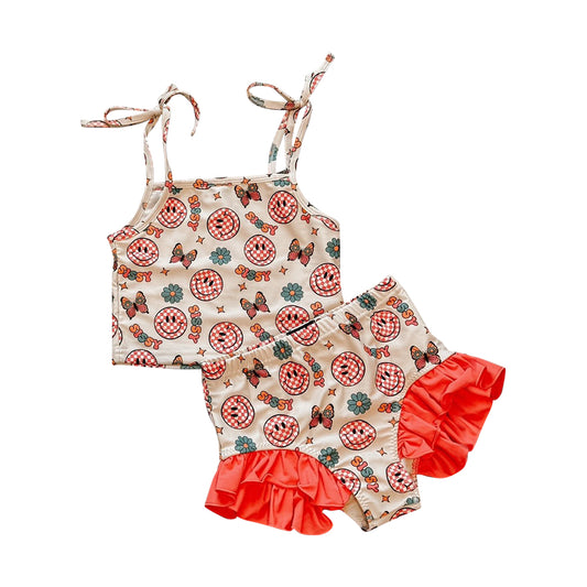 C11.17 S0625 Baby Girls Strap Smiles Butterfly Sissy Top Bummies 2 Piece Swimsuits Preorder