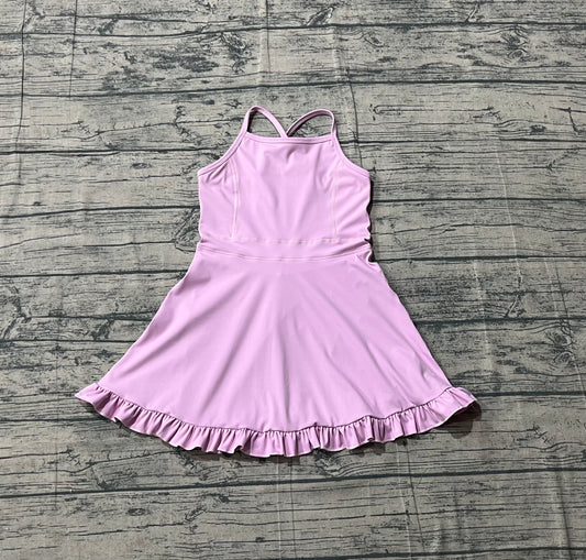 Sample S0712 Cute Yoga fabric Baby Girls Lavender Strap Yoga Active Shorts Ruffle Knee Length Dresses