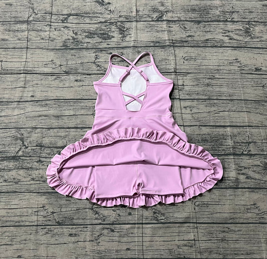 Sample S0712 Cute Yoga fabric Baby Girls Lavender Strap Yoga Active Shorts Ruffle Knee Length Dresses