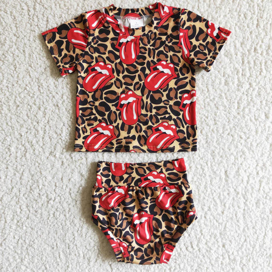 GBO0016 Girls short sleeve leopard print red briefs suit