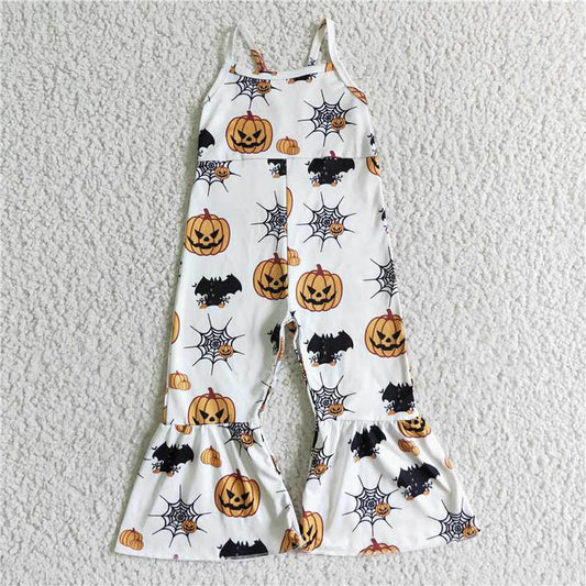 SR0067 Girls Halloween Pumpkin white strap onesie