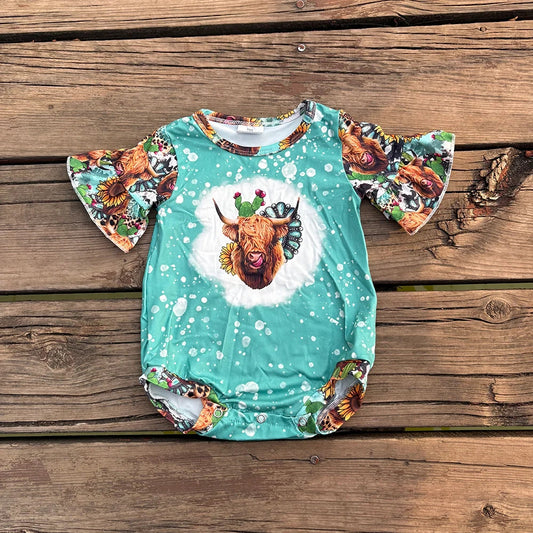 SR0126 Baby Girls Highland Cow Summer Romper