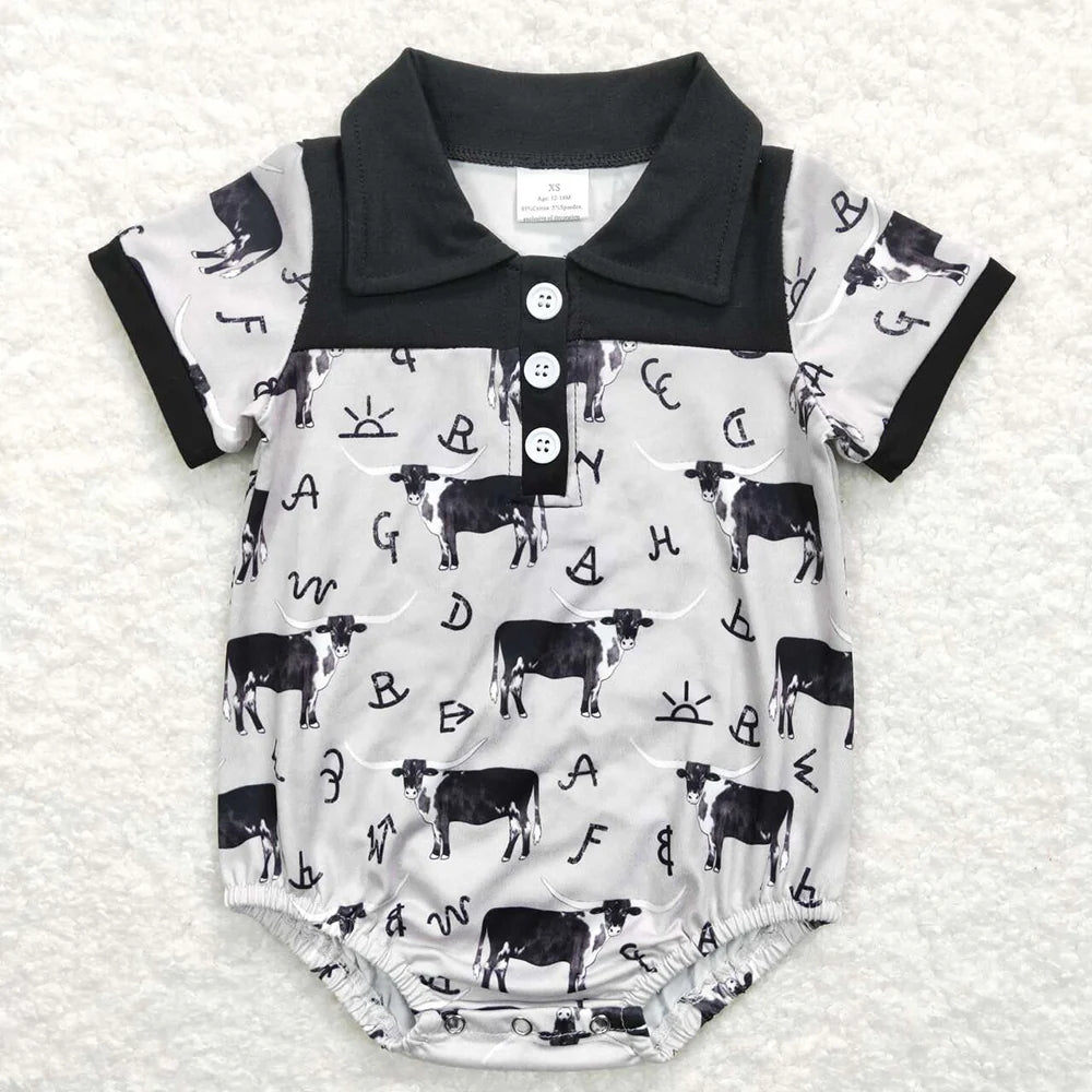 Sibling Baby Boys Western Buttons Short Sleeve Rompers 4.16