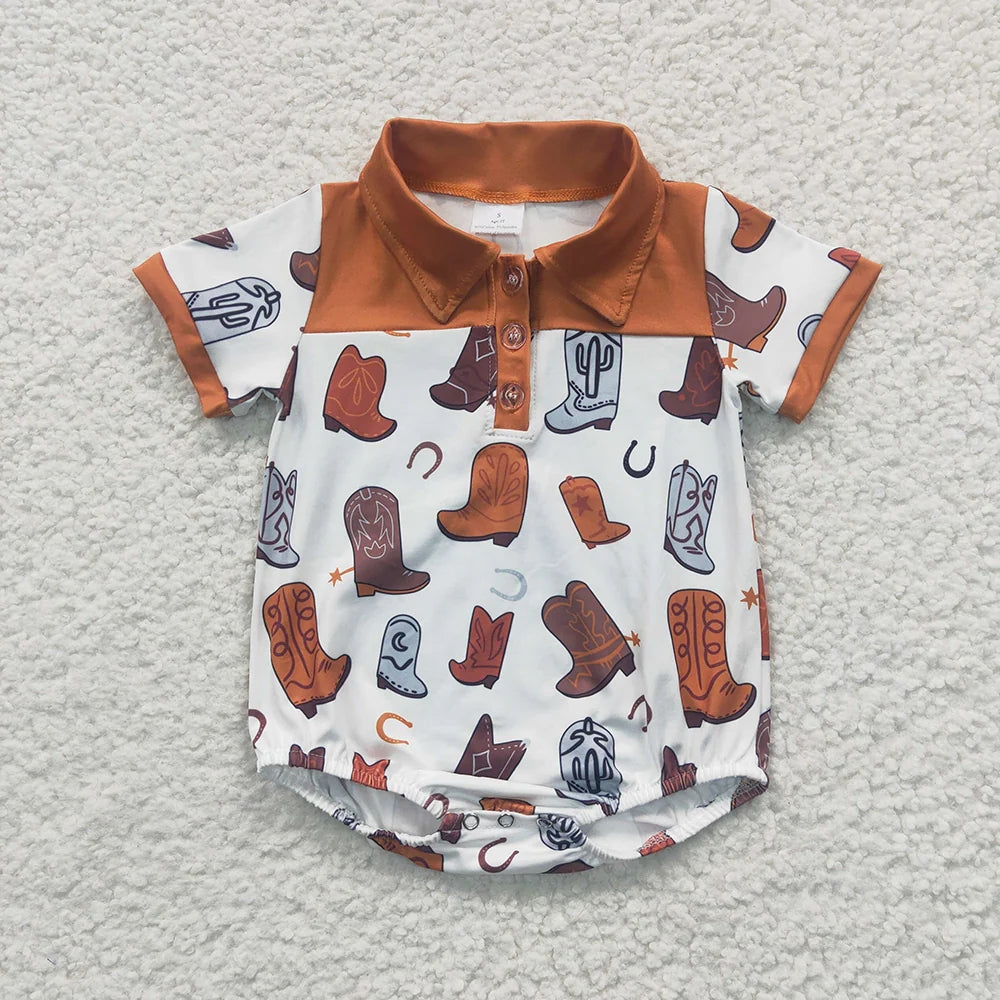 Sibling Baby Boys Western Buttons Short Sleeve Rompers 4.16