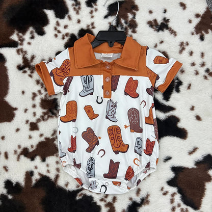 SR0221 Baby Boys Boots Western Romper