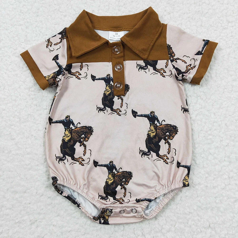 Sibling Baby Boys Western Buttons Short Sleeve Rompers 4.16