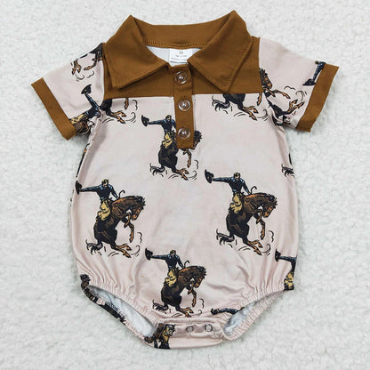 Sibling Baby Boys Western Buttons Short Sleeve Rompers 4.16