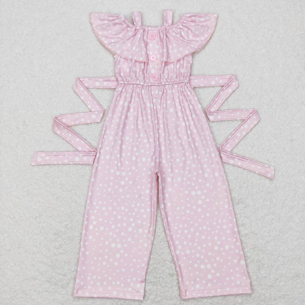 SR0420 polka dot bow strap lace pink jumpsuit