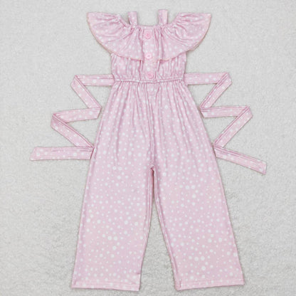 SR0420 polka dot bow strap lace pink jumpsuit