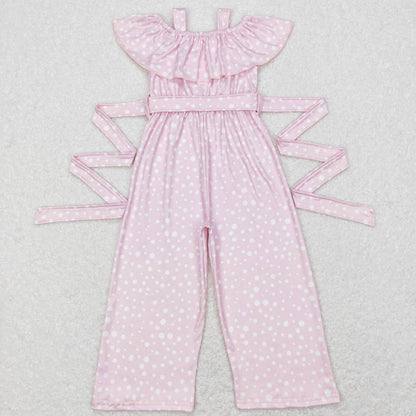 SR0420 polka dot bow strap lace pink jumpsuit