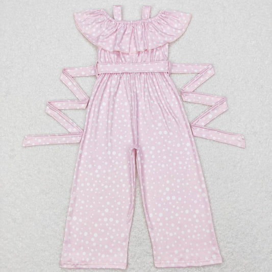 SR0420 polka dot bow strap lace pink jumpsuit