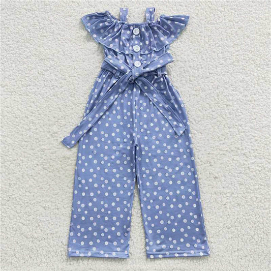 SR0421 polka dot bow tie lace blue onesie