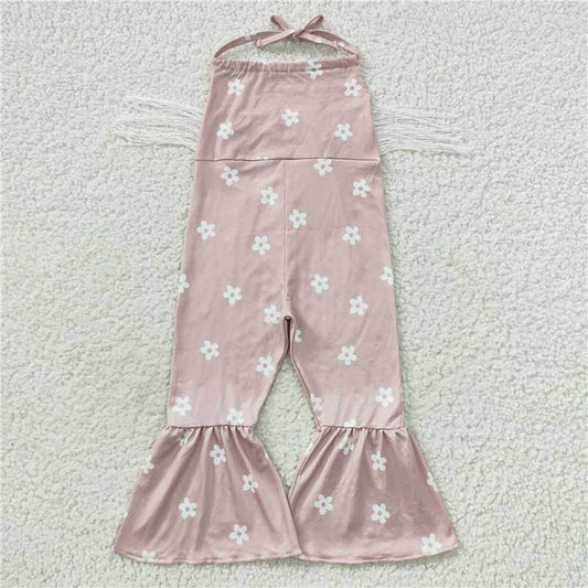 SR0424 Floral tassel halter pink onesie