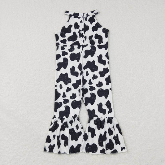 SR0444 cow pattern black and white sleeveless jumpsuit