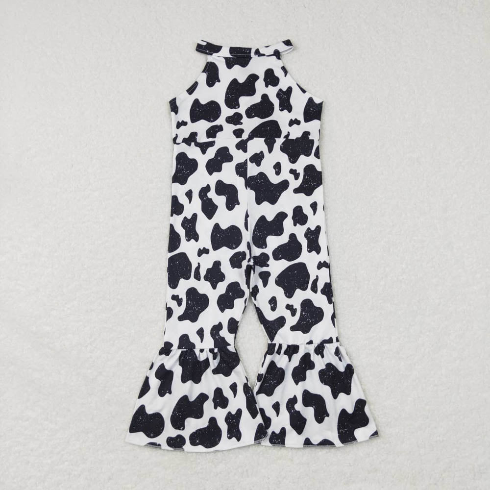 SR0444 cow pattern black and white sleeveless jumpsuit
