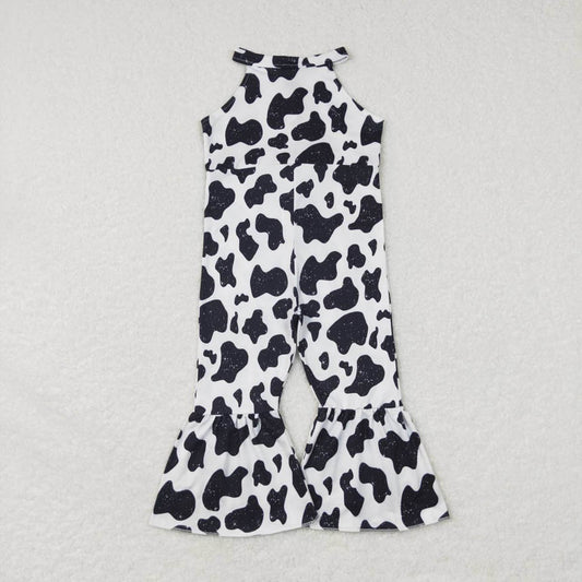 SR0444 cow pattern black and white sleeveless jumpsuit