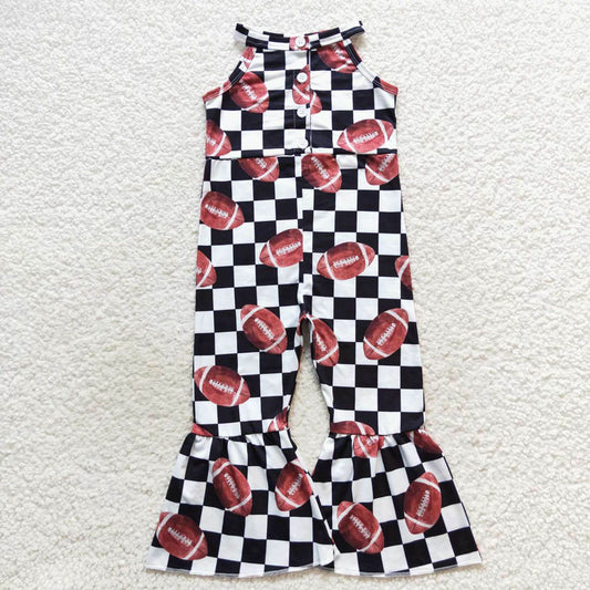 SR0445 Rugby black and white plaid sleeveless jumpsuit