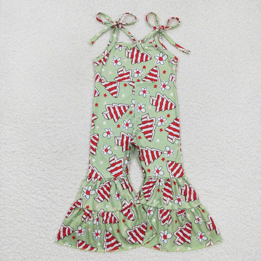SR0453 Flower Christmas Tree Cookies Green Camisole Jumpsuit
