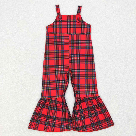 SR0479 Red and green plaid suspenders jumpsuit