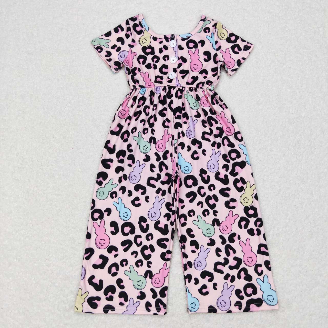 SR0481 Colorful Rabbit leopard pink short-sleeved onesie