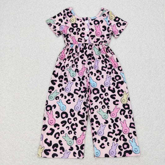 SR0481 Colorful Rabbit leopard pink short-sleeved onesie