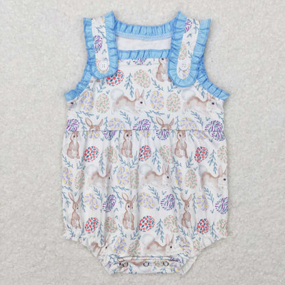 SR0507 Rabbit Leaf Blue Lace White halter onesie