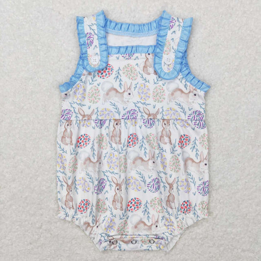 SR0507 Rabbit Leaf Blue Lace White halter onesie