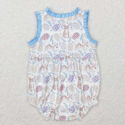 SR0507 Rabbit Leaf Blue Lace White halter onesie