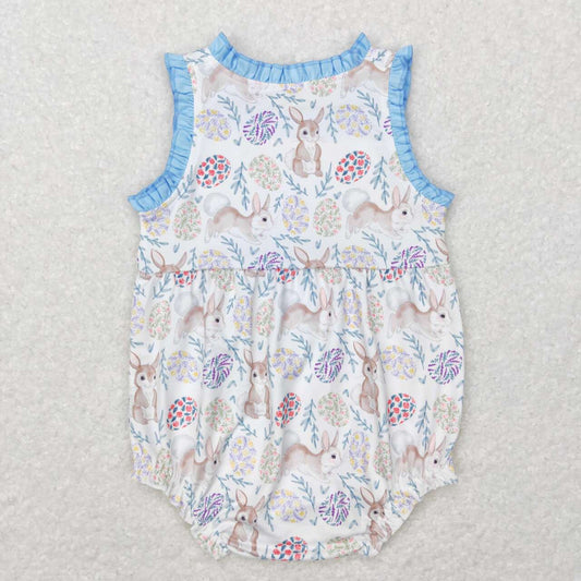 SR0507 Rabbit Leaf Blue Lace White halter onesie