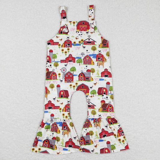 SR0512 Girls Farm Animals Sunflower Red House Overalls