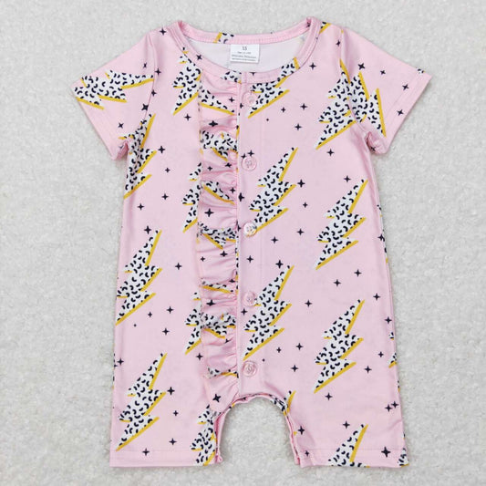 SR0523 Stars Lightning Lace pink short-sleeved onesie