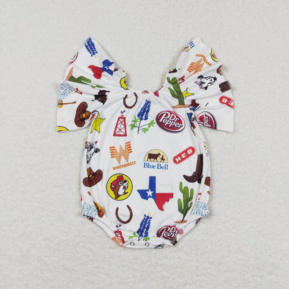 Sibling Baby Girls Western Flutter Sleeve Rompers C8.26