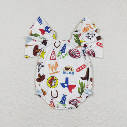 Sibling Baby Girls Western Flutter Sleeve Rompers C8.26