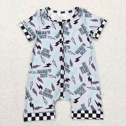 SR0563mama's boy lightning black and white checkered gray short sleeve zipper