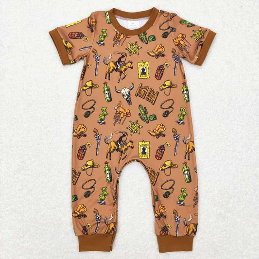 SR0569 Riding cactus brown short-sleeved onesie