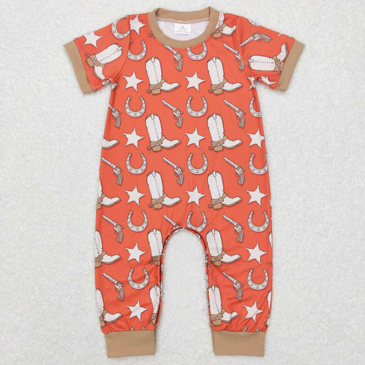 SR0570 Star Boots Orange red short-sleeved onesie