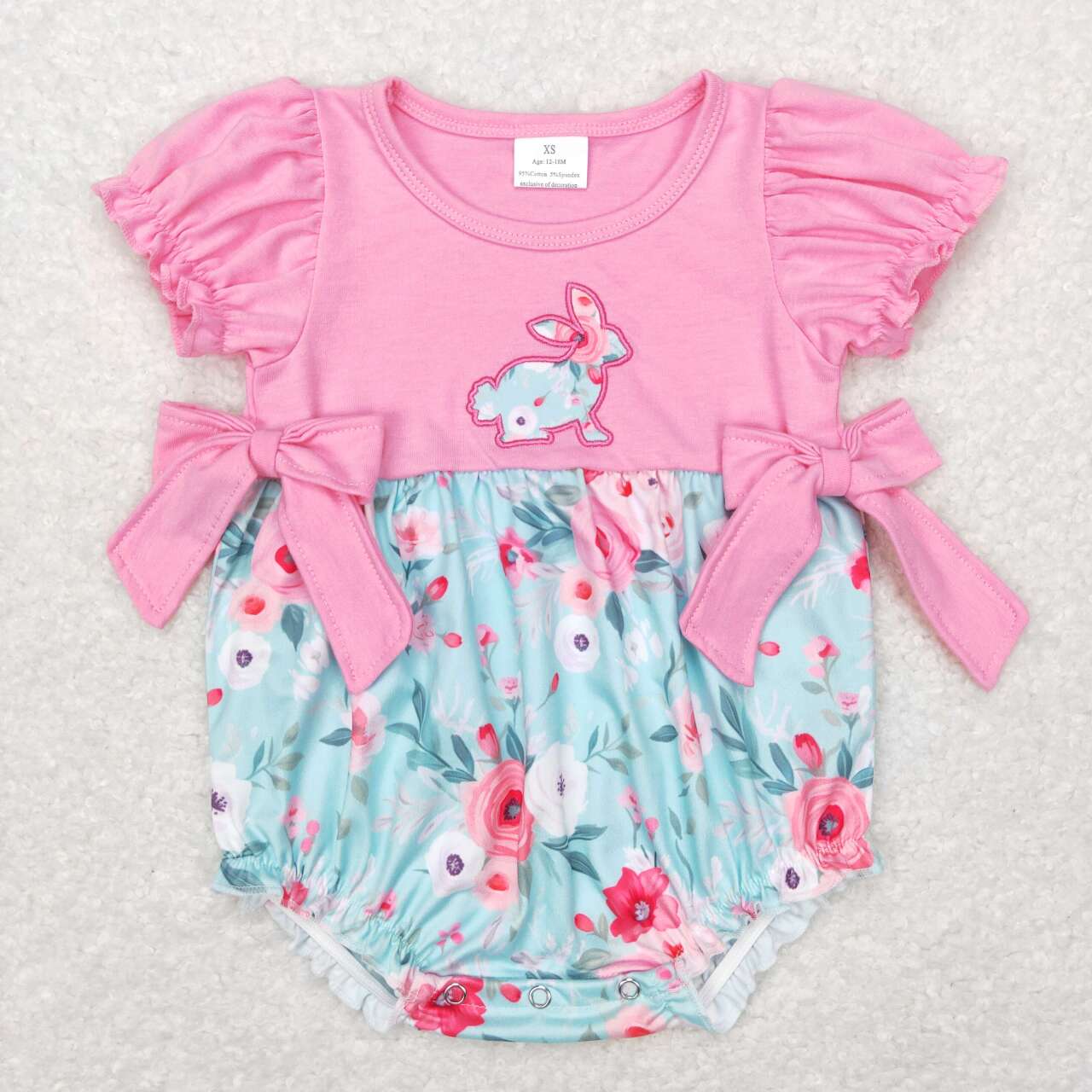 SR0573 Baby Infant Girls Floral Rabbit Easter Romper