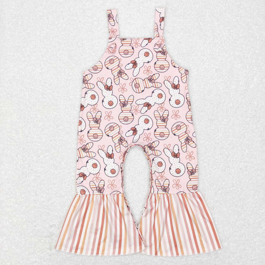 SR0577 Floral bunny striped strap onesie