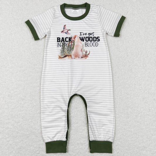 SR0633 duck puppy striped green trim short-sleeved jumpsuit