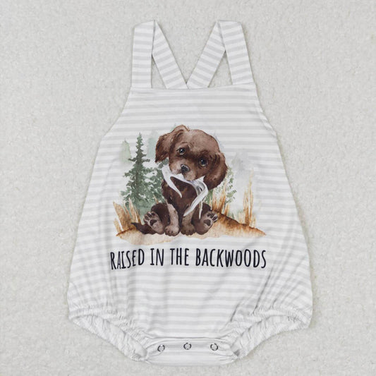SR0659raised in the backwoods puppy striped back onesie