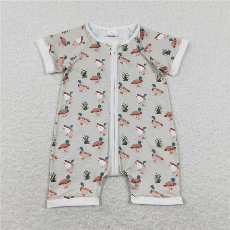 Sibling Baby Boys Hunting Duck Short Sleeve Zip Rompers C8.23